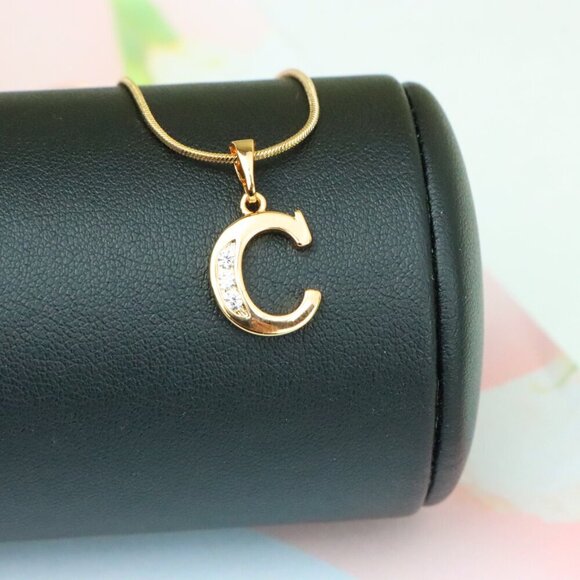 "Rose Gold Letter C Pendant with Crystals – 18K Gold Plated Charm, XPPT1352 - Picture 3 of 13